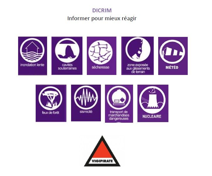 Pictogrammes symbolisant les risques majeurs du DICRIM