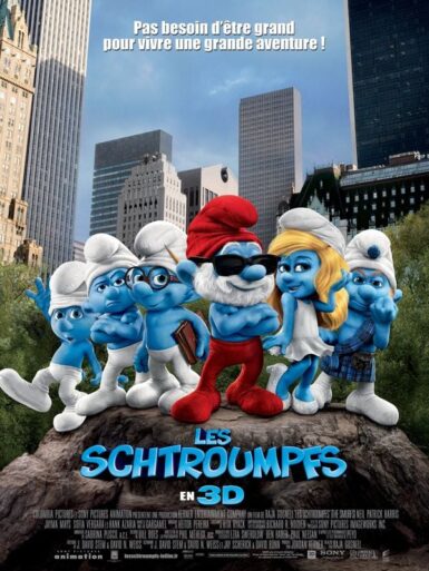 Affiche du film 3D les schtroumphs - Les schtroumphs posent devant des buildings