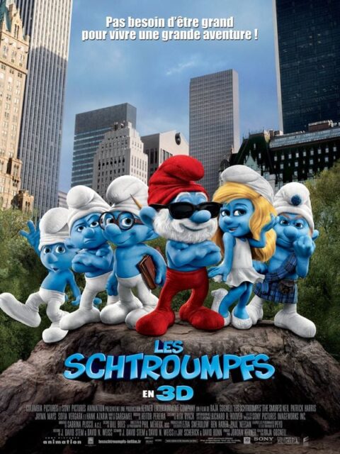 Affiche du film 3D les schtroumphs - Les schtroumphs posent devant des buildings