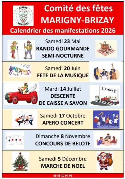 Planning animations 2026 Comité des fêtes de Marigny
