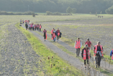 randonneurs habillés en rose dans les chemins de Marigny lors de la rando cours eoctobre rose de 2023