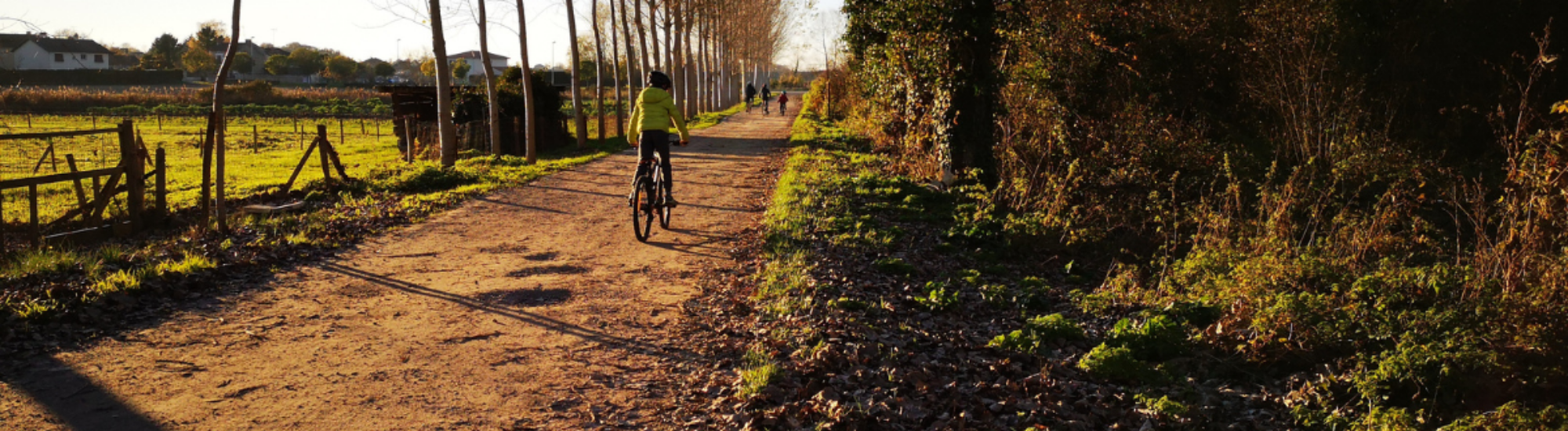 Paysage d'automne dans les marais de parigny où l'on aperçoit des cyclistes