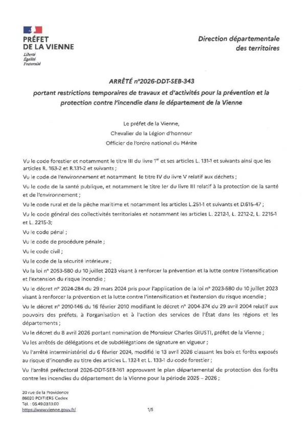 Image du document Arrêté restrictions travaux et activités – protection risque incendie