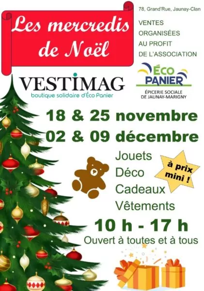 les mercredis de novembre et décembre 2026. Vente solidaire au profit de l'épicerie sociale Ecopanier